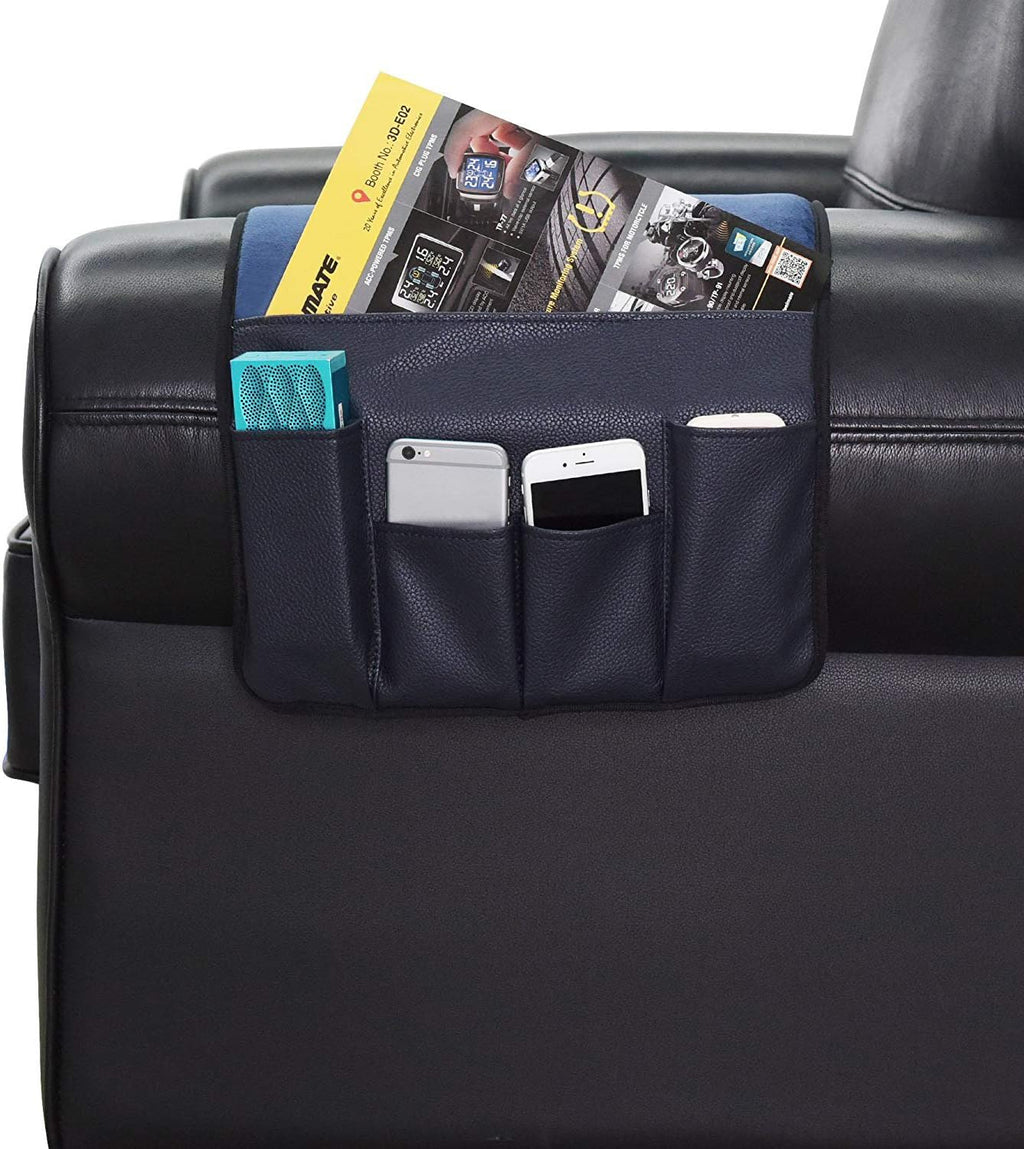 Wanty Velvet Sofa Couch Chair Armrest Soft Caddy Organizer Holder for Remote Control, Cell Phone, Book, Pencil (Blue)