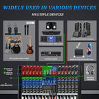 Audio Mixer 12 Channel Professional Mixer Console with 320 DSP Effects, 7-band EQ Sound Mixing Board Digital DJ Mixer w/USB Bluetooth MP3 for Recording, Independent 48V Power & Mute Button