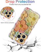 Jusy Compatible with iPhone 11 Pro Max, Colorful Retro Oil Painting Printed Flower Laser Glossy Pattern Cute Curly Wave Phone Case Soft TPU Cover for Girly Women - Orange Yellow