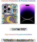 Jusy Compatible with iPhone 14 Pro Max, Colorful Retro Oil Painting Printed Flower Laser Glossy Pattern Cute Curly Wave Phone Case Soft TPU Cover for Girly Women - Purple Moon