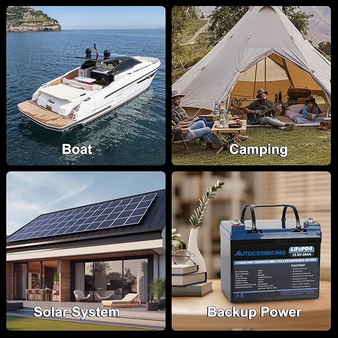 12V 36Ah LiFePO4 Battery, Built in BMS Rechargeable Lithium Battery with Low-Temp Protection, 4000+ Deep Cycles Perfect for Camping, Solar, Boat, Kids Scooters, Power Wheels (2 Packs)
