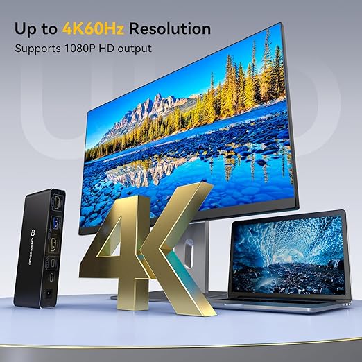 KVM Switch 1 Monitors 2 Computers 4K@60Hz USB C HDMI KVM Switch 2 Port for 1 Laptop 1 Desktop Share 1 Monitor Keyboard Mouse Hard Drives Printer Support 100W Charging for Laptop