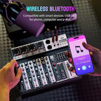 Professional Audio Mixer, 4 Channel Audio Interface Sound Board Mixing Console System Monitor, NEW BAXS 16-Bit DSP DJ Bluetooth Mixer +48V Phantom Effect For Karaoke Studio Streaming Recording