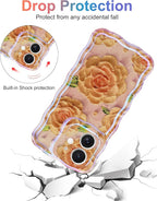 Jusy Compatible with iPhone 12, Colorful Retro Oil Painting Printed Flower Laser Glossy Pattern Cute Curly Wave Phone Case Soft TPU Cover for Girly Women - Pink Rose