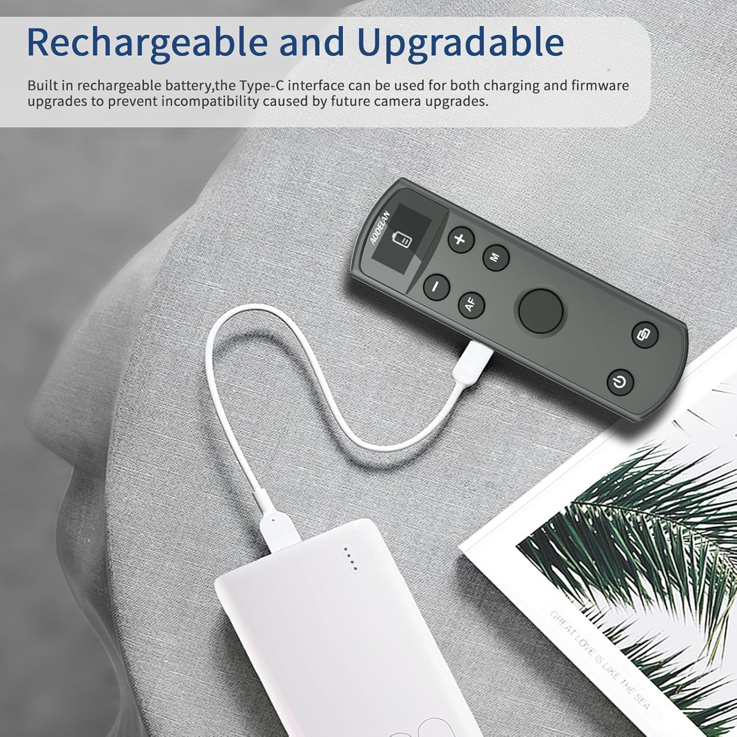 AODELAN for Canon Rechargeable Wireless Shutter Release Camera Remote Control Zoom Focus Compatible with R50,G7X Mark III,R6 Mark II,R5,R6,M6 Mark II,M200,M50,90D,200D,Replace Canon BR-E1(Black)