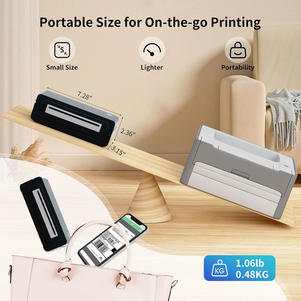 Bluetooth Thermal Shipping Label Printer, 4X6 Inkless Label Machine for iOS, Android, Laptop, Wireless Printer for Small Business, Compatible with Amazon, UPS, Shopify, Black