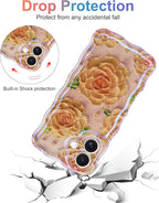 Jusy Compatible with iPhone 16 Plus, Colorful Retro Oil Painting Printed Flower Laser Glossy Pattern Cute Curly Wave Phone Case Soft TPU Cover for Girly Women - Pink Rose