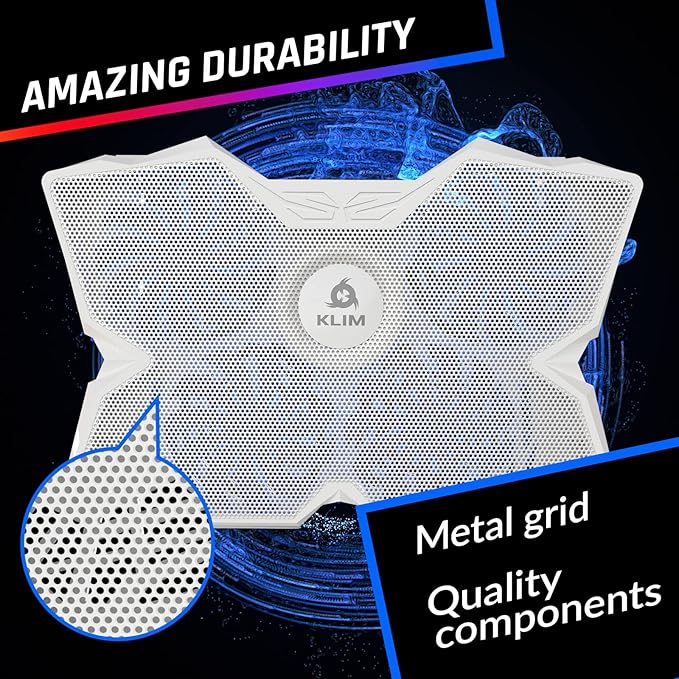 KLIM Wind Laptop Cooling Pad - More Than 500 000 Units Sold - New - The Most Powerful Rapid Action Cooling Fan - Laptop Stand with 4 Cooling Fans at 1200 RPM - USB Fan - PS5 PS4 - Full White