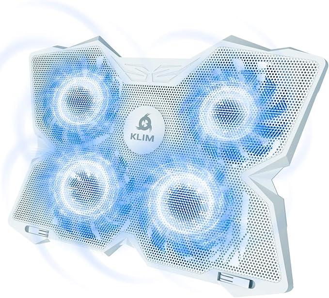 KLIM Wind Laptop Cooling Pad - More Than 500 000 Units Sold - New - The Most Powerful Rapid Action Cooling Fan - Laptop Stand with 4 Cooling Fans at 1200 RPM - USB Fan - PS5 PS4 - Full White