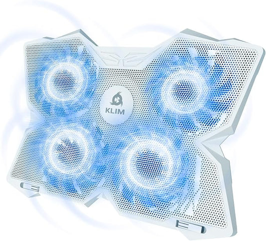 KLIM Wind Laptop Cooling Pad - More Than 500 000 Units Sold - New - The Most Powerful Rapid Action Cooling Fan - Laptop Stand with 4 Cooling Fans at 1200 RPM - USB Fan - PS5 PS4 - Full White