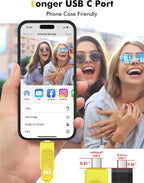 MOSDART 512GB USB3.1 Fast Speed C and A Dual Flash Drive, exFAT Memory Stick with Keychain and LED Indicator, for iPhone 15 and 16, Android Phone, iPad, MacBook, and Other Laptops,Yellow