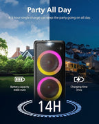 Philips X5206 bluetooth party speaker, portable with wheels, exciting light show, karaoke machine with microphone and Guitar Input, powerful bass & subwoofer, long playtime, perfect for outdoor events