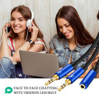 Tan QY Headphone Splitter 5FT,3.5mm Female to 2 Dual 3.5mm Male Headphone Mic Audio Y Splitter Cable Smartphone Headset to PC Adapter (5Ft/1.5M, Blue)