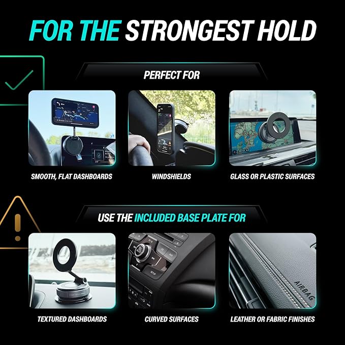 CARMOUNT Clutch–X One – Cell Phone Car Mount for iPhone – 360° Magnetic Phone Holder for Car, 96LBS Suction Cup Phone Mount for Car & Phone Holder for Desk, Metal Strut (Black)