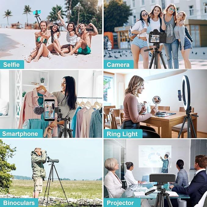 71" Camera Tripod, Versatile Cell Phone Tripod with Wireless Remote Phone Holder and Carry Bag, Lightweight Portable Camera Tripod Stand Compatible with Smartphone Cameras, Max Load 6.6 lbs