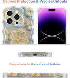 Jusy Compatible with iPhone 11 Pro Max, Colorful Retro Oil Painting Printed Flower Laser Glossy Pattern Cute Curly Wave Phone Case Soft TPU Cover for Girly Women - Light Blue