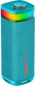 JLab JBuds Party Portable Bluetooth Speaker, 2 Full-Range Drivers + 2 Passive Woofers, IP56 Waterproof, 12 Hours Playtime, Connect Multiple Speakers, Custom Sound + RGB Lighting via App, Cyan