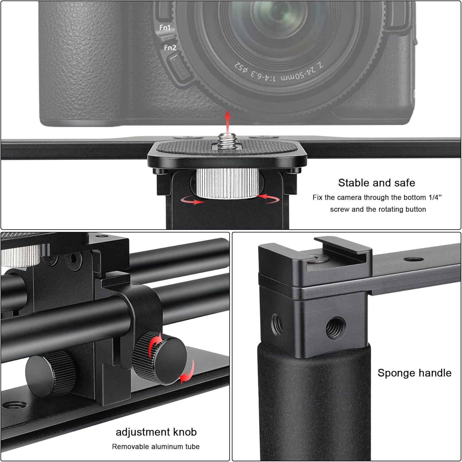 Universal Aluminum Alloy DSLR Mirrorless Camera Camcorder Stabilizer Extension Cage Mount for Mic Monitor Light, Movie Making Rig YouTube Tiktok Vlogging Video Kit w/Phone Holder for Canon Sony Nikon