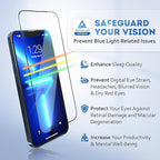 Deppa |2 Pack| Anti-Blue Light Screen Protector for iPhone 14 Plus/13 Pro Max (6.7') | Scratch Resistant Tempered Glass | 3D Edge to Edge Coverage | Easy Installation Kit | Eye Safeguard TÜV Certified