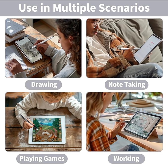 10 PCS Stylus,Stylus Pen for Touchscreen,Stylus 2-in-1 High Sensitivity & Precision Suitable for All Touch Screens of iPhone/ipad/Android Tablets(10 Stylus Pen Silver/Black + 20 Tips)