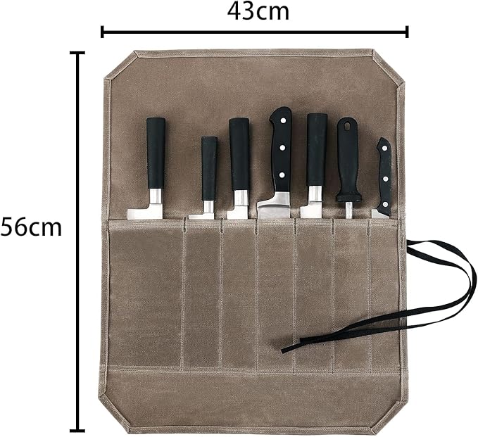 Khaki Chef’s Knife Roll Case, Waxed Canvas Cutlery Knives Holders Protectors, Home Kitchen Cooking Tools And Utensils Wrap Bag Wallet, Multi-Purpose Brush Roll Bag, Travel Tool Roll Pouch