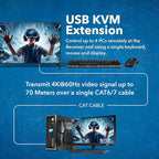 OREI 4x1 KVM 4K HDMI Over Ethernet Extender Switcher Balun Over CAT6/7 Cable 4K@60Hz Upto 230 Feet - 2 USB 1.1 Ports, Supports Keyboard and Mouse USB