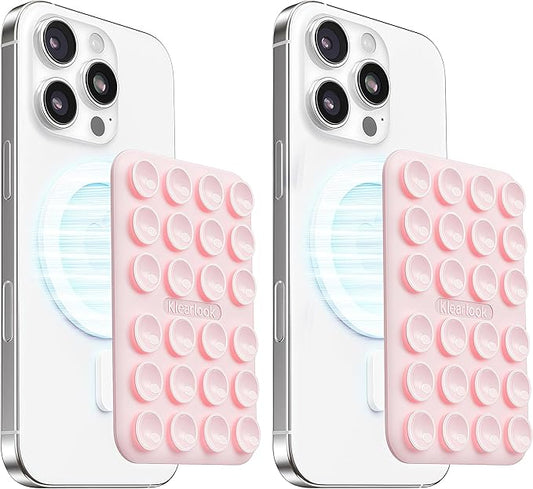 Klearlook 2Pack Magnetic Suction Phone Mount for MagSafe Case, Sticky Phone Grip Holder for iPhone, Removable Hands-Free Selfie/Video for TikTok Influencers, Women Girl Gift, Light Pink & Light Pink