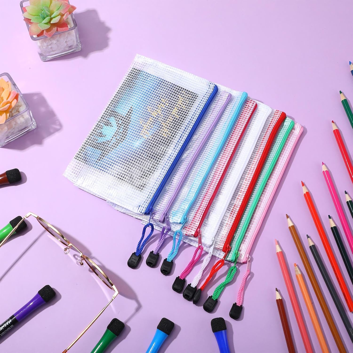 Jetec 32 Pcs Mesh Zipper Bags Toy Storage Bikini Organizer Bag Bolsas Para Guardar Trajes De Baño Waterproof Zipper Reusable Pouch Puzzle Multipurpose for Storage Office(Classic Color,7.5 x 5 Inch)