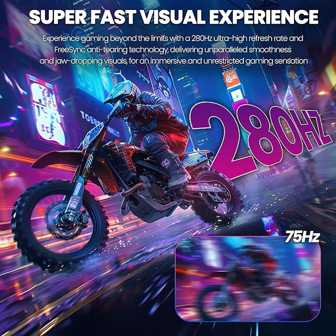 CRUA 27" Curved Gaming Monitor, 280Hz FHD (1920X1080P), 1800R VA Panel, 120% sRGB, Support AMD FreeSync, Low Blue Light, Ultra-Smooth Esports Display, HDMI 1.4 & DP 1.2, Wall Mountable Installs-Black