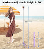TONEOF 66" Automatic Tripod,Auto-Open Phone Tripod Stand with Magnetic Rechargable Remote,Selfie Stick Tripod 360° Vertical & Horizontal Rotatable,Stable Travel Tripod for iPhone/Android(Purple)