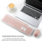 Wireless Keyboard and Mouse Combo, 2.4G Silent Cordless Keyboard Mouse Combo for Windows Chrome Laptop Computer PC Desktop, 106 Keys Full Size with Number Pad, 1600 DPI Optical Mouse (Pink)