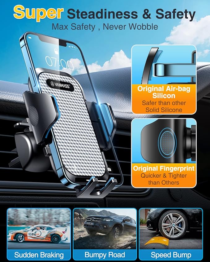 VANMASS 2024【True Military-Grade】 Phone Holders for Your Car 【65 LBS Strongest Suction & Clip】 Ultimate Cell Phone Mount Dashboard Window Vent for iPhone 16 Pro Max 15 14 13 12 Samsung Android Truck
