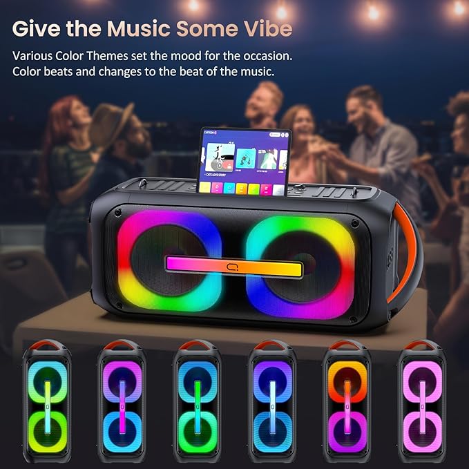 JYX Bluetooth Speaker with 2 Dual 60W 6.5" Subwoofer, PA System with 2 Wireless Mics, TWS Stereo Sound, Deep Bass & Recording for Party, 400W Peak Power Karaoke Machine