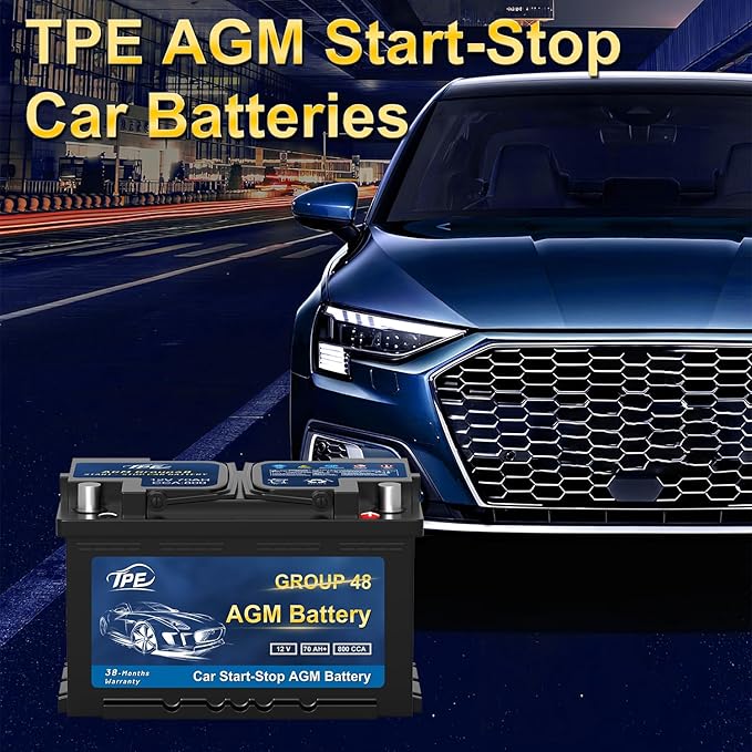 TPE AGM Battery BCI Group 48, Maintenance Free 12V 70Ah, H6 Size, 120RC, 800CCA, Automotive Battery, Reliable Performance for Cars Lead-Acid