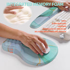 2-in-1 Ergonomic Set, Wave Rise Keyboard Wrist Rest and Massage Bulge Slope Mouse Pad Wrist Support, Cushion Memory Foam Integrated to Relieve Wrist Pain, Blue Gold Marble