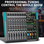 Depusheng MX8 8 Channel Sound Mixer Audio Mixing Console 48V 256DSP Professional USB PC Play Record Podcast Live Broadcast (US MX8)