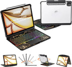 Keyboard Case for 12.9 inch iPad Pro 6/5/4/3rd Gen & 13 inch iPad Air (2025 M3, 2024 M2) Wireless Keyboard with Trackpad 7 Color Backlit, Transparent Protective Cover with Pencil Holder (Black)