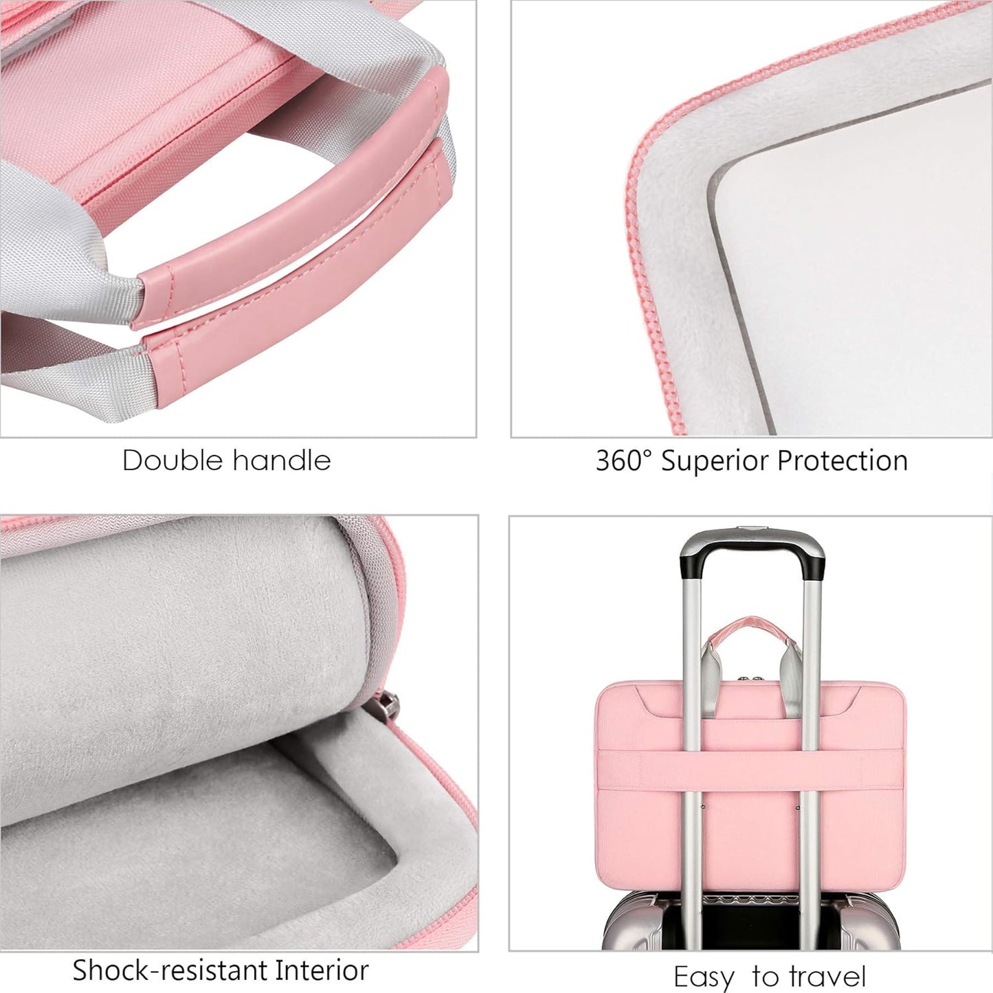 Lacdo 360° Protective Laptop Shoulder Bag for 13 inch New MacBook Air M4 A3240 2025, M3 A3113, M2 A2681, M1 A2337 A2179 A1932 2024-2018 | 13 inch MacBook Pro M2 M1 A2338 A2251 A2289 Computer Bag, Pink