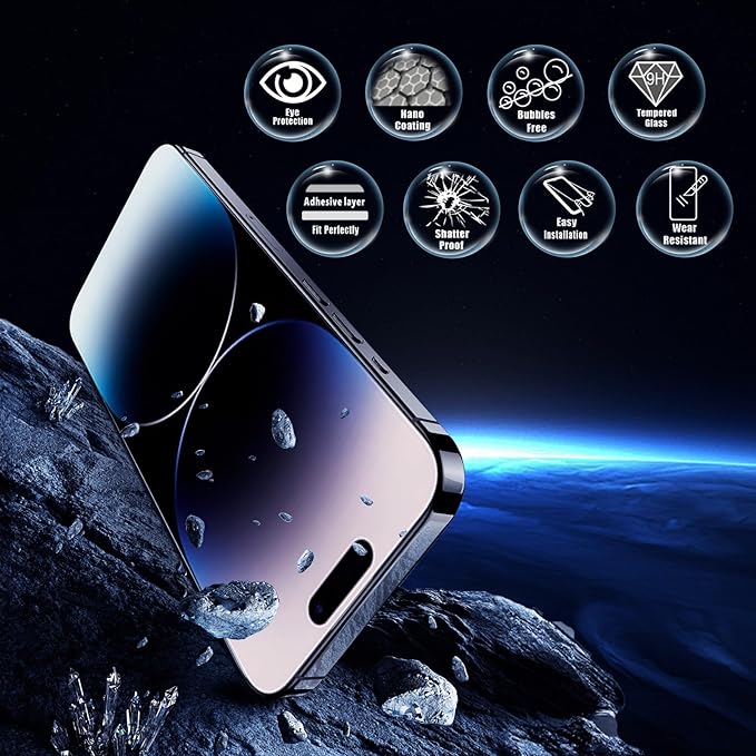 Screen Protector for iPhone 14 Pro [6.1 Inch],2 pcs Colorless Anti-Blue Light Tempered Glass Films, HD Clear, 9H Hardness, No Bubbles, Case Friendly with 2 pcs Camera Lens Protector