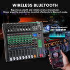 8 Channel Audio Mixer, Professional DJ Mixer Board Sound Music Mixing Console Digital Mixer with Reverb, Bluetooth, USB Port, 48V Phantom Power for Recording Karaoke Podcasting