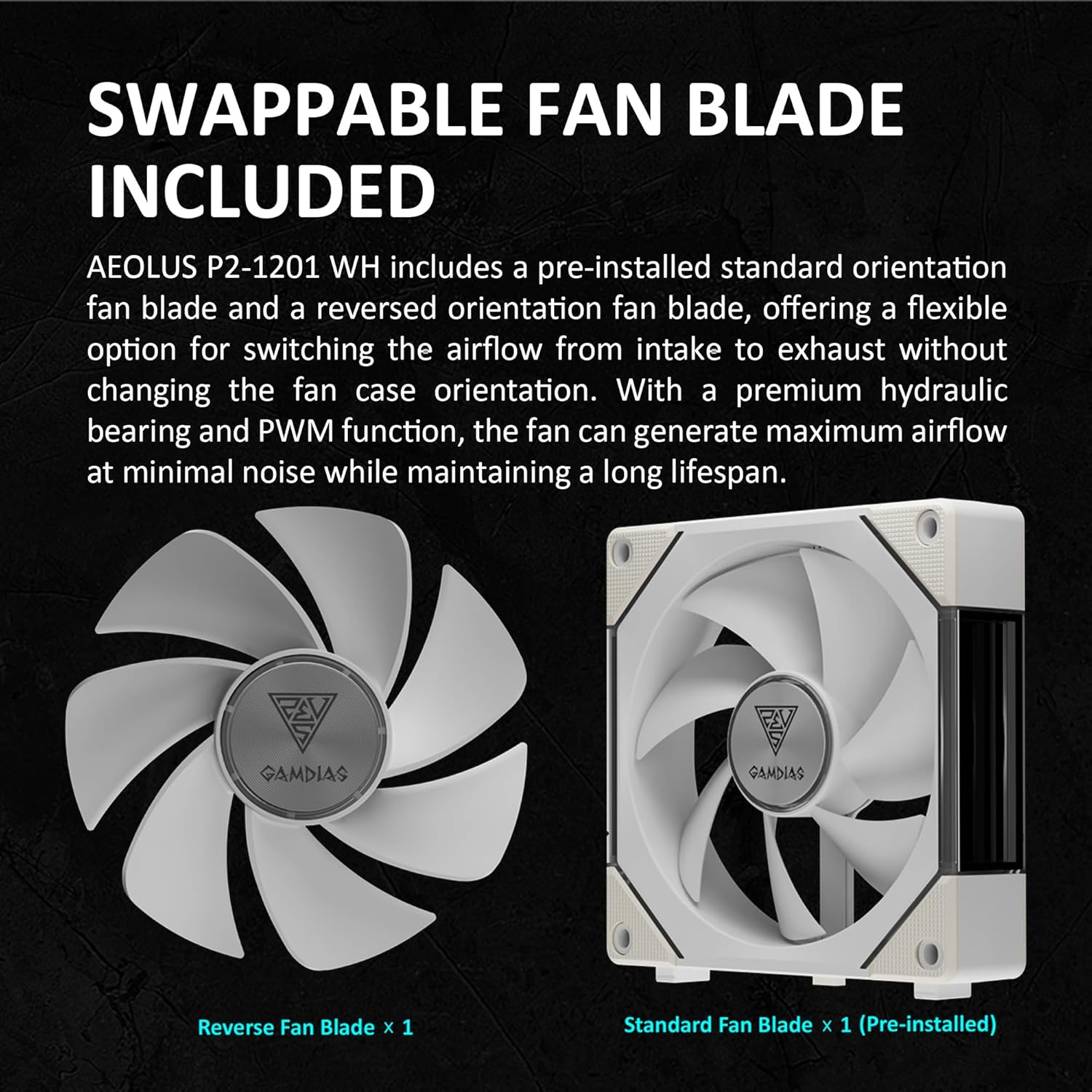GAMDIAS AEOLUS P2-1203 120mm ARGB PWM Fan (3 Pack, no Hub), Include Reverse Fan Blade x3 & Controller, ARGB Sync, Easy Installation & Cabless Daisy-Chain Design, Silent Operation, Up to 2400RPM, White