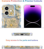 Jusy Compatible with iPhone 12, Colorful Retro Oil Painting Printed Flower Laser Glossy Pattern Cute Curly Wave Phone Case Soft TPU Cover for Girly Women - Light Blue