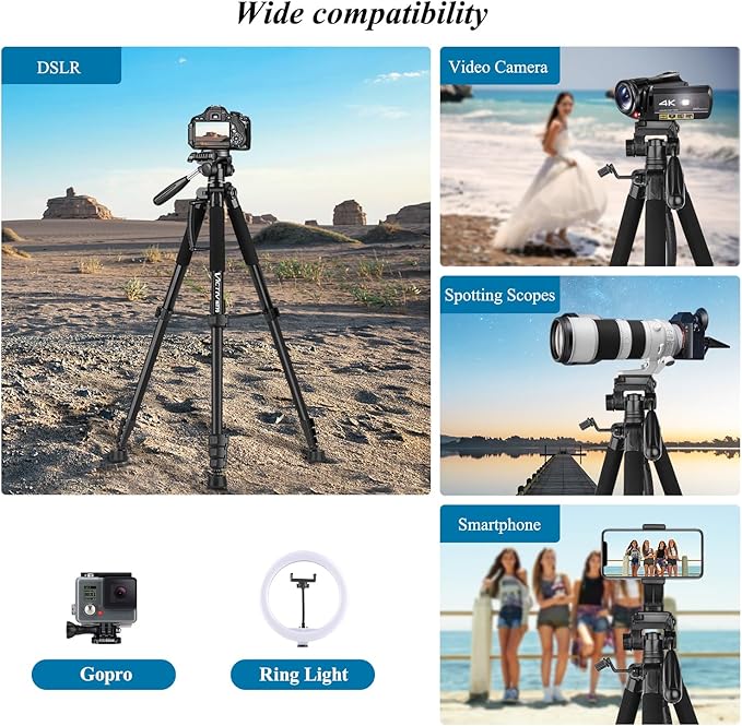 VICTIV 74” Camera Tripod, Tripod for Camera and Phone, Aluminum Professional Tripod Stand for Canon Nikon with Carry Bag and Phone Holder, Compatible with DSLR, iPhone, Spotting Scopes, Max Load 9.5Lb