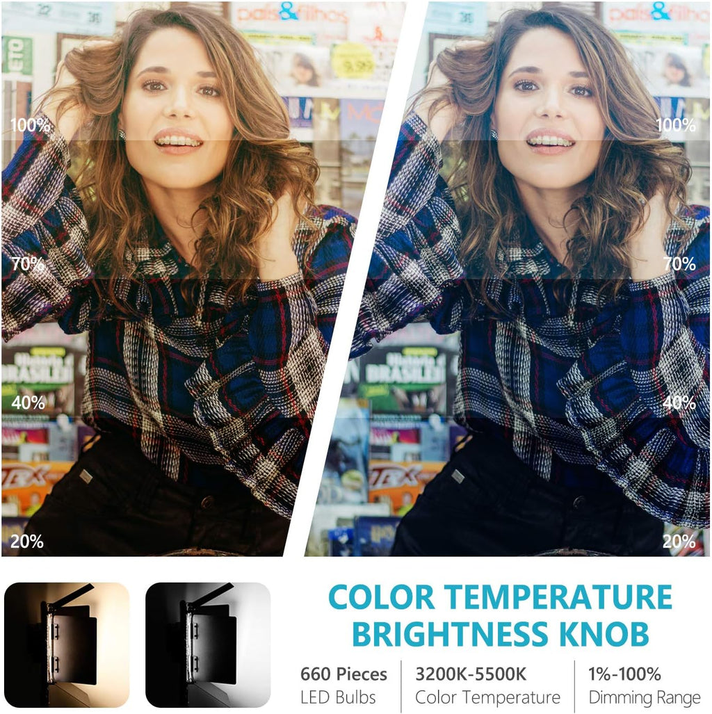 Neewer Professional Metal Bi-Color LED Video Light for Studio, YouTube, Product Photography, Video Shooting, Durable Metal Frame, Dimmable 660 Beads, with U Bracket and Barndoor, 3200-5600K, CRI 96+