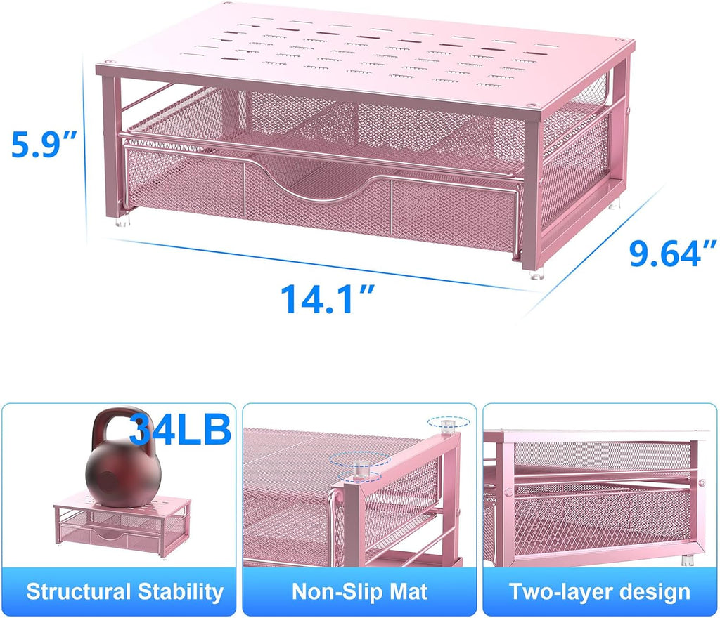 gianotter Computer Monitor Stand Riser, office organizer with Drawer, Office Organizers Storage for Classroom Office Supplies (Pink)