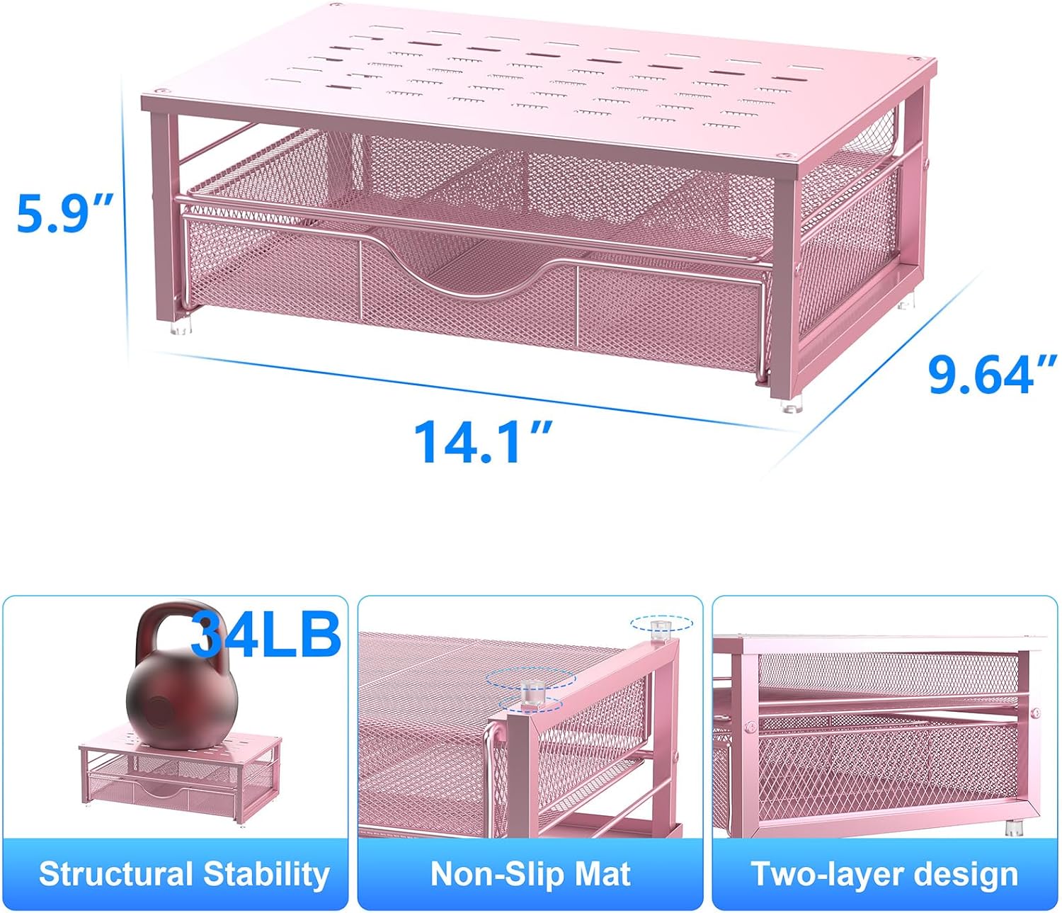 gianotter Computer Monitor Stand Riser, office organizer with Drawer, Office Organizers Storage for Classroom Office Supplies (Pink)