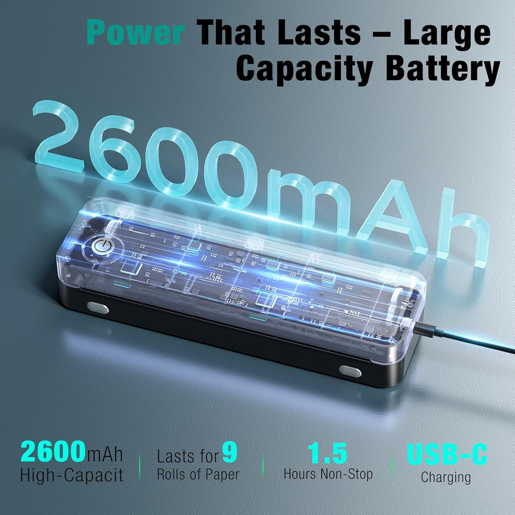 Portable Printer Wireless for Travel, Inkless Thermal Printer Supports 8.5 x 11 Inch Thermal Paper, Bluetooth Compatible with iOS, Android, Laptop Includes 2 Rolls & 10 Sheets of Paper Kit