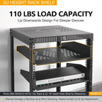 RIVECO 2U Server Rack Shelves for 19" Network Cabinet, Rack Mount Vented Cantilever Trays for Deep IT & Audio Equipment, 18" Depth, 2 PCS Black