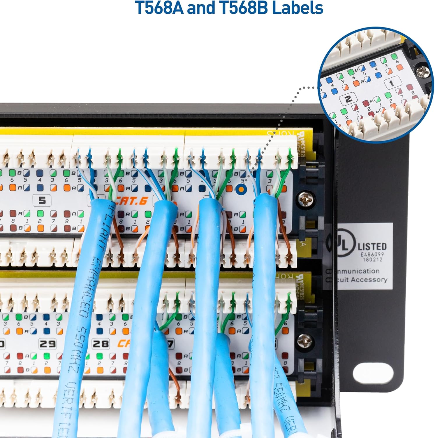 [UL Listed] Cable Matters 48 Port Patch Panel Rackmount or Wall Mount 19-Inch with Support Bar, 2U Cat6 Network Patch Panel for 10 Gigabit Ethernet, 110 or Krone Impact Tools Compatible