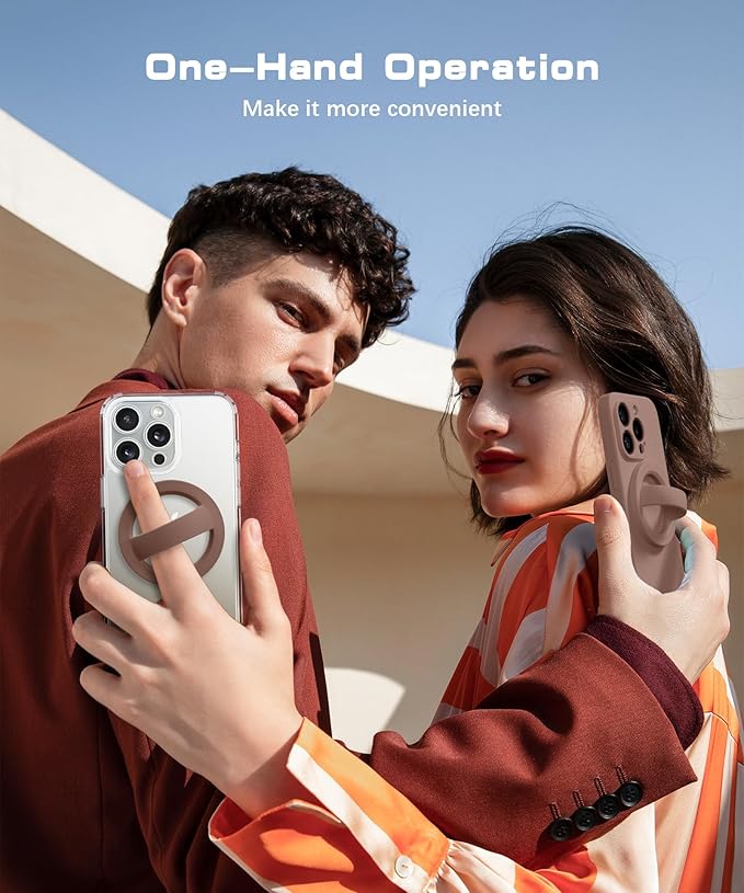 Magnetic Phone Grip, Removable Loop Grip with Soft Finger Strap, Silicone Phone Ring Holder for Back of Phone for iPhone 16/15/14/13/12 Pro Max/Plus, Brown